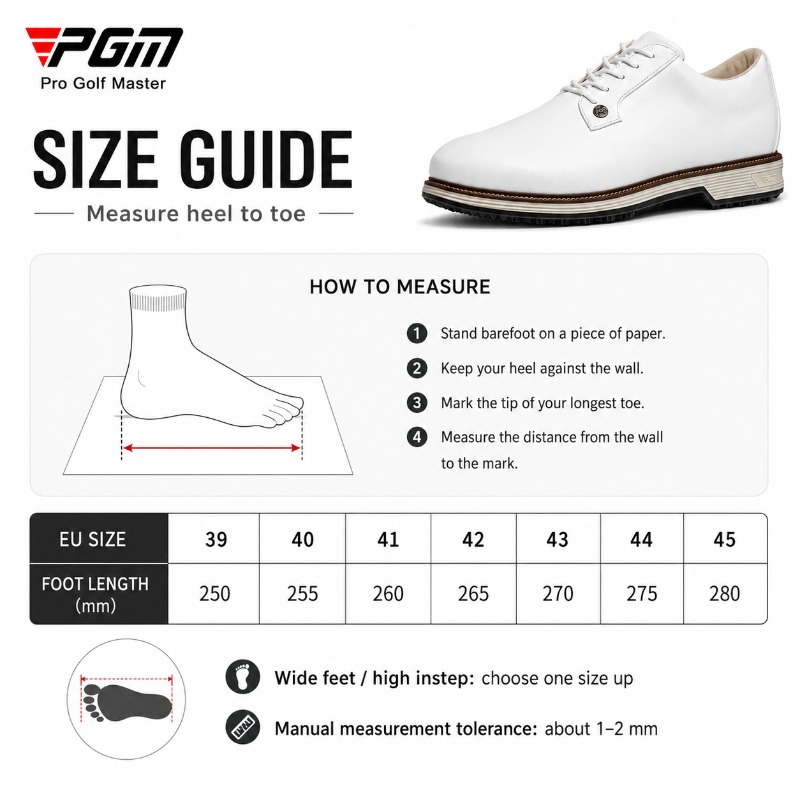 PGM Men's Cow Leather Golf Sho - огляд і ціна Men Shoes Eu To Us Size